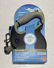 Vibrant Life 16-ft Reflective Retractable H-Duty Dog Tape Leash For Large 110lb