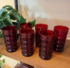 6 VTG MCM Anchor Hocking Royal Ruby Red Glass Wavy Ribbed 8oz Drinking Tumblers