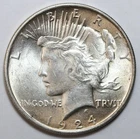 1924 $1 Peace Silver Dollar Uncirculated - RAW - Excellent Flashy Luster
