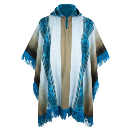 LIGHT BABY ALPACA WOOL HOODED PONCHO FRINGE UNISEX HANDMADE - Picture 3 of 14
