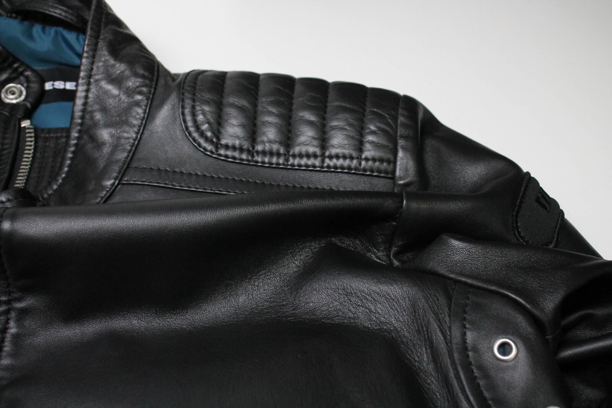 DIESEL L-Shiro-Wh Jacket Men's SMALL Black Biker Leather Full Zip