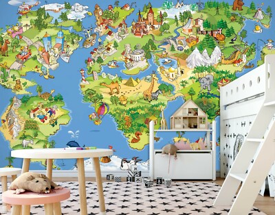 3D Cartoon Village A17 World Map Wallpaper Wall Mural Removable Self-adhesive Am