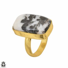 Size 7.5 - Size 9 Adjustable Zebra Dolomite 24K Gold Plated Ring GPR1524