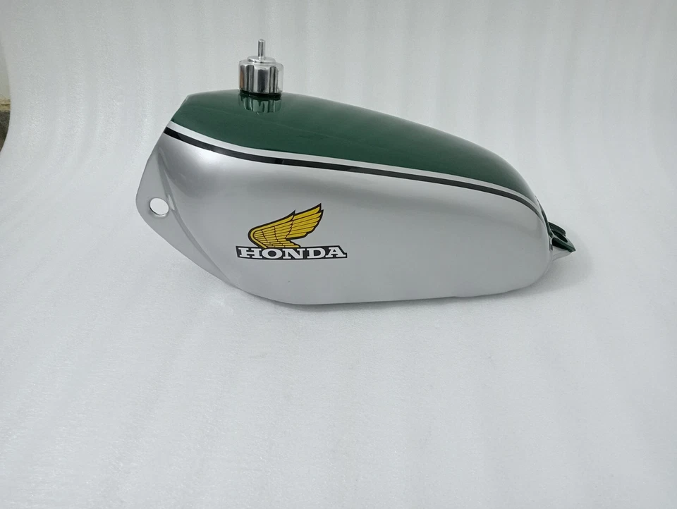 Honda CR250M CR 250M 1973 Elsinore acero verde y plata tanque de combustible gasolina + tapa Foto 3 de 4