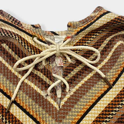 Vintage 70s Lil Airess Brown Striped Poncho Cape 6X - Picture 3 of 5