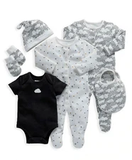 Baby Clothing 6 Pcs Set Sleepsuits Mamas & Papas Bodysuit Bib Hat and Mitts