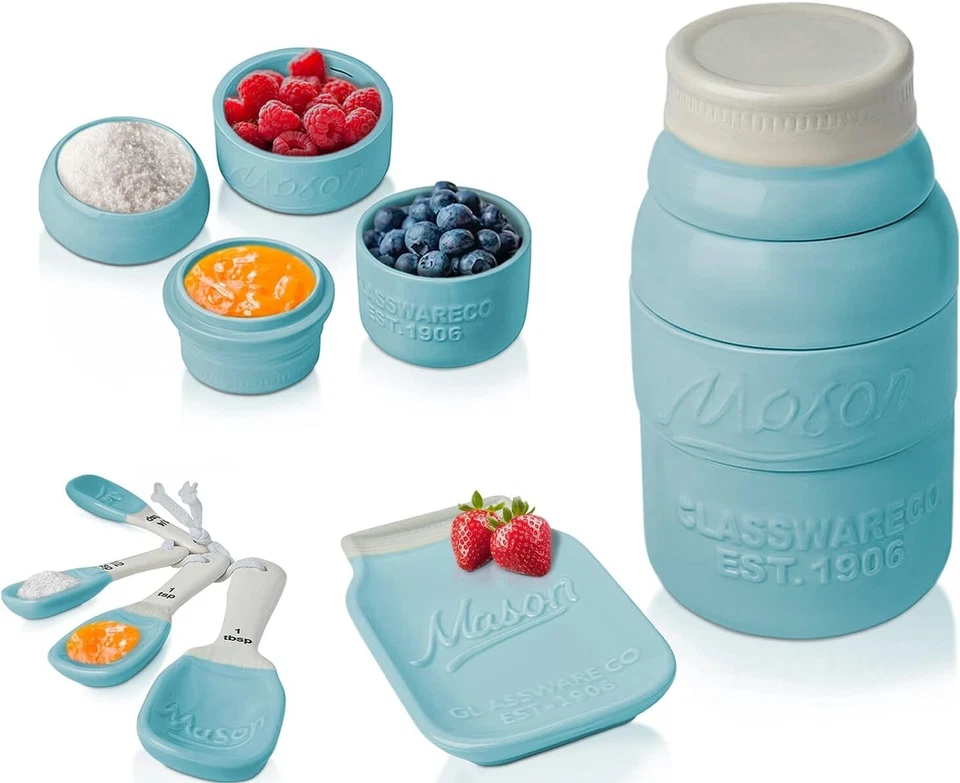 Sturdy Kitchen Ceramic Decor Set - 6-Piece Aqua Blue Vintage Style Collection - Image 3 of 4