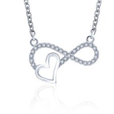 .925 Sterling Silver CZ Infinity Heart Love Necklace 18" with Gift Box