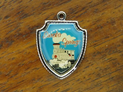 Vintage silver EUREKA SPRINGS ARKANSAS STATE TRAVEL SHIELD charm 5-6