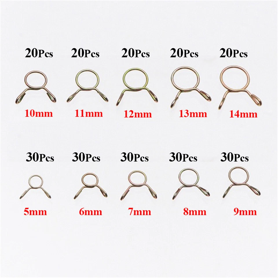 250 piezas clips de tubo de manguera de línea de combustible abrazadera de resorte de doble cable para motocicleta surtido- Foto 3 de 4