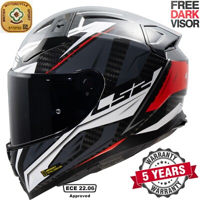 LS2 FF811 VECTOR II CARBON FIBRE FULL FACE MOTORCYCLE HELMET SAVAGE WHITE RED