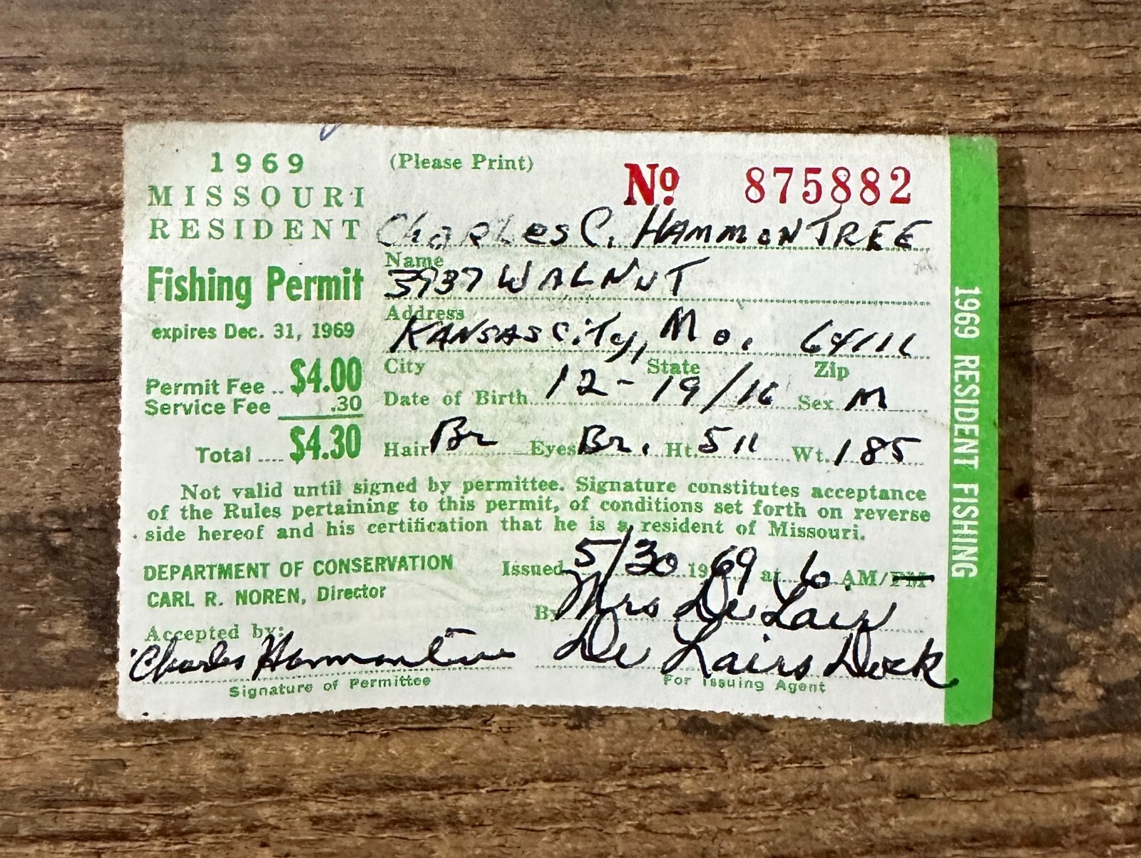 1969 **MISSOURI** Fishing Trout Stamp Permit License eBay