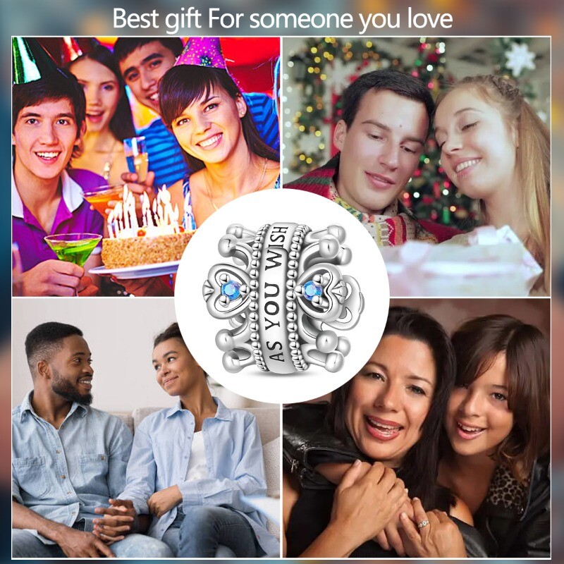 KUNSIR 925 Sterling Silver Wish Crown Bead Charm For European Bracelet DIY Gifts