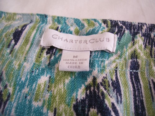 CHARTER CLUB Women's Button Down LINEN Blazer Top Sz M Geometric Green Career - Picture 7 of 7