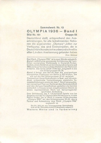 OLYMPIA JOLLE OLYMPIAJOLLE O-JOLLE OLYMPISCHE SOMMERSPIELE 1936 IMAGE CARD - Picture 2 of 2