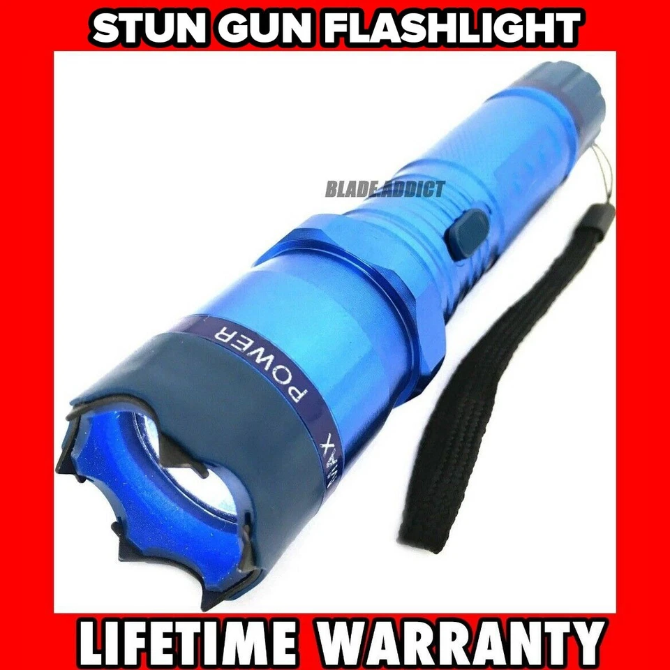 599MV HIGH POWER BLUE MILITARY Stun Gun w/ LED Rechargeable Flashlight NEW