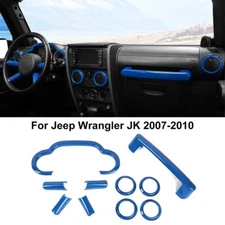 10Pcs Blue Center Console Decor Trim Cover Kit for Jeep Wrangler JK 2007-2010