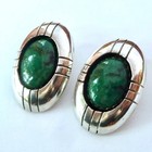 Carmelio Patania Cp Large Sterling Silver 925 & Green Turquoise Clip Earrings