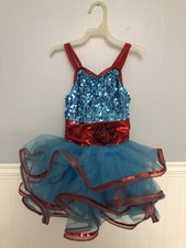 Girl  s Blue Red Rose Tutu Dance Pageant Dress Up Party Costume Weissman Size SC