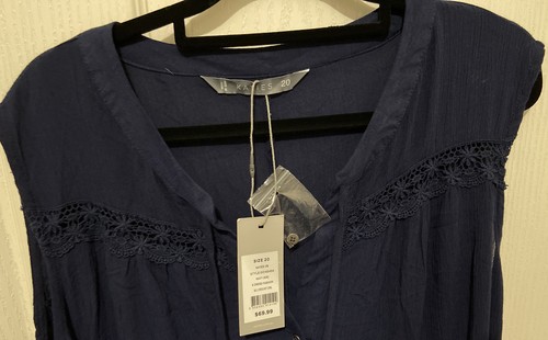 NWT KATIES Navy Blue Sleeveless Crochet Summer Shift Dress ~ Size 20 RRP $69.99 - Picture 6 of 9