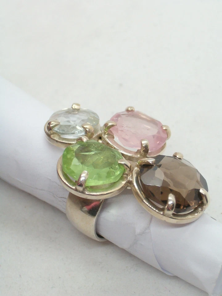 ANELLO in ARGENTO 925 con Pietre semipreziose: Acquamarina, Peridoto, Quarzi - Immagine 2 di 4