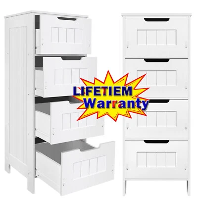 DAYPLUS White High Gloss 4 Drawer Modern Slim Side Chest Drawers Storage Cabinet Bedroom