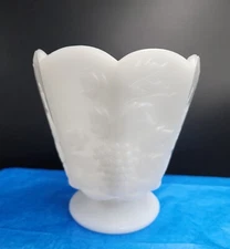 E.O. Brody Co. White Milk Glass Pedestal Vase Embossed Grape MJ-20 Vintage