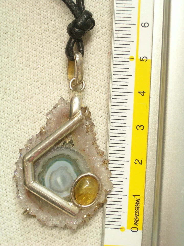 Ciondolo in ARGENTO 925 con AGATA e TOPAZIO naturale e girocollo - pietra dura - Immagine 3 di 4