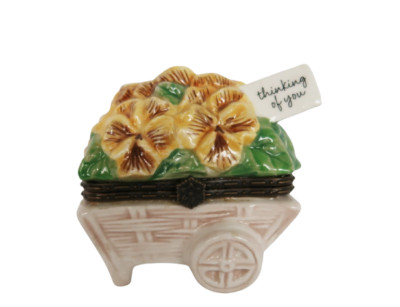 Vtg Trinket Box Flower Cart Ceramic Treasure Keepsake Hallmark Thinking Of You