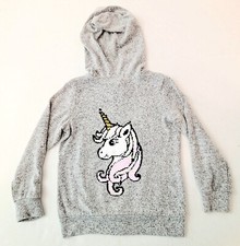 Emma  Elsa Girls Size 5 Gray Sequin Unicorn Full Zip Hoodie Hooded Sweater