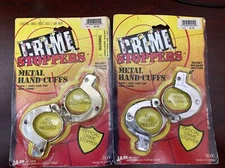 JA-RU Inc. Toys 1992 Crime Stoppers Metal HAND CUFFS Trick Locking Gold & Silver