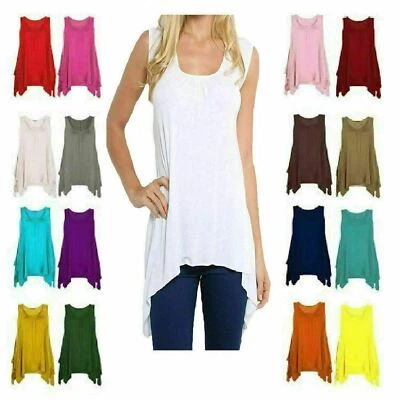 WOMENS HANKY TOP GATHERED LADIES PLUS SIZE VEST HEM FLARED SWING 8-26 - Image 1 of 4