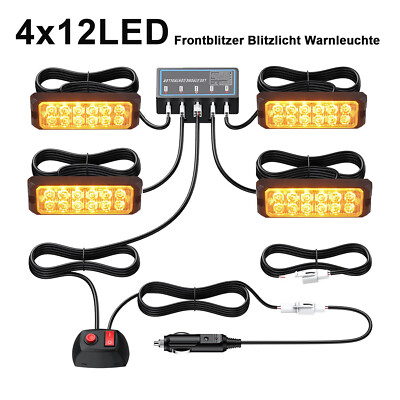 4x Frontblitzer 12 Blinkmodi LED Blitzlicht Warnleuchte Strobe Licht 12V 24V KFZ