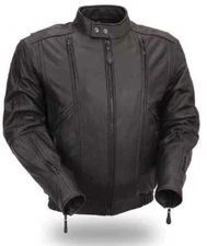 First MFG Men's Vented Scooter Leather Jacket with Reflective Piping FIM238MNZ