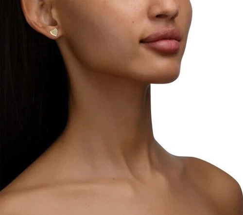 Boucles D'oreilles Diamants 14K Or Jaune - Pave 0.72 Ct Ronds Et Baguettes - Clous - Neuf Avec étiquettes