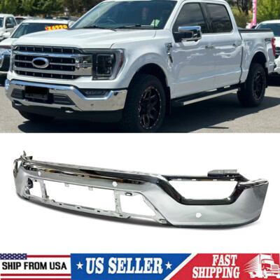 Chrome Front Bumper Face Bar W/ 4 Sensor Holes For 2021-2023 Ford F-150 F150 New