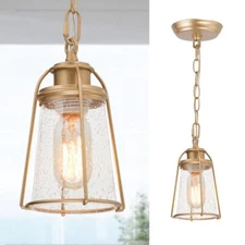 ​Uolfin N7JQMEHD23939RZ Farmhouse Gold Ceiling Pendant Light w/Caged Glass Shade