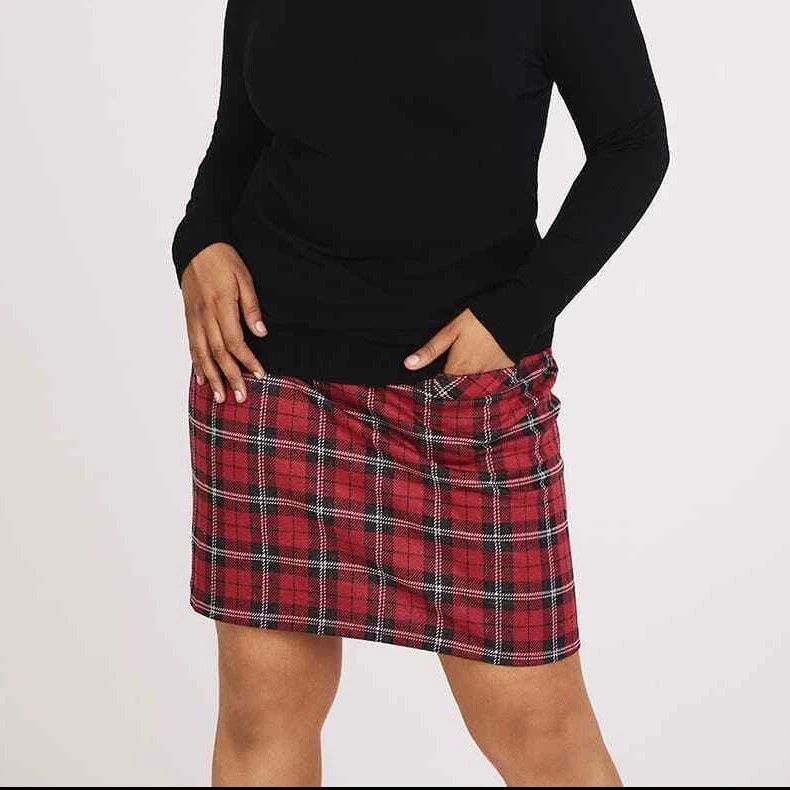 Size 8 to 22 Women's Tartan Stretch Skirt Woven Festive Christmas Skirt Red - Image 4 of 4
