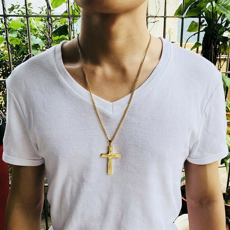 Collana Croce Bibbia Flongo - Filippesi 4:13 In Acciaio Inossidabile