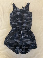 Athleta Girls Romper Shorts Tank Black Camo Medium 8/10 Flaw