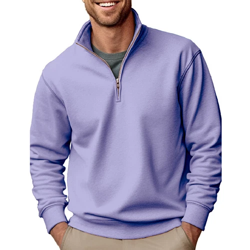 Herren lässig Baggy einfarbig Stehkragen T-Shirt Fleece 1/4 Reißverschluss Sweatshirt Tops - Bild 15 von 33