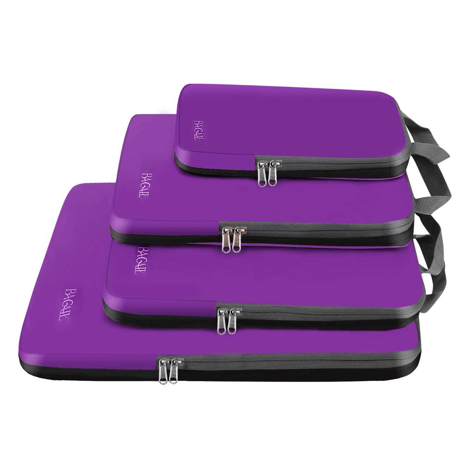 Compression Packing Cubes 4 Set Expandable Travel Organizers Purple Cloth-image