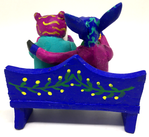 Donkey & Bear Couple Alebrije Wood Figure Hand Painted Folk Art Oaxaca Signed - Picture 6 of 18