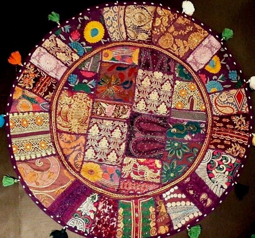 Large 32" Patchwork Tassel Round Floor Pillow Cushion Cover ~ Meditation Seat - Picture 9 of 18