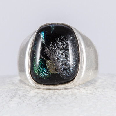 a Silberring Ring Dichroitisches Glas handgearbeitet holo schimmernd Gr. 58