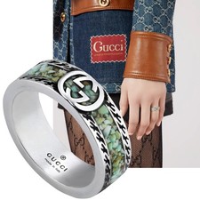 GUCCI RING STERLING SILVER MULTICOLOR ENAMEL INTERLOCKING GG LOGO sz 19 8 3/4