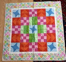 Handmade Multicolored Quilt Crib, Lap Quilt, Throw Blanket Apprx. 38 X 38  