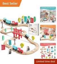 Beech Wood 39-Pc Train Set for Toddlers Perfect Gift for Boys Girls