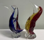 Vintage Murano Style Art Glass Penguin Bird Figurines Pair Retro