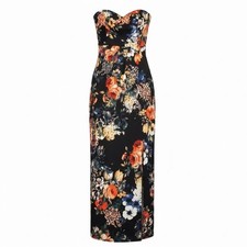 Belle du Journee Black Floral Strapless Maxi Dress Size M